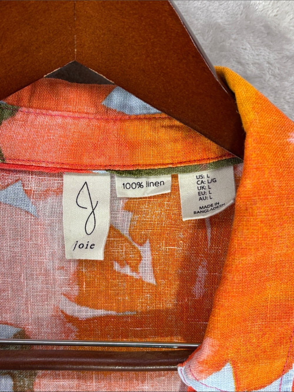 Joie Floral Long Sleeve Linen V Neck Button-Down Blouse Size L - Picture 2 of 7
